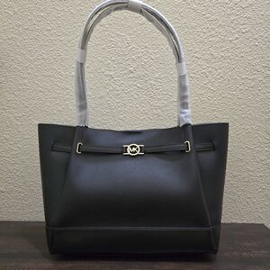 Michael Kors NWT Women's‎ Reed Large Belted Leather Tote Bag Purse Black